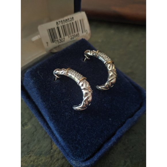 Effy Hematian Balissima 18k Gold & Sterling Silver Diamond Hoop Earrings - Picture 2 of 6